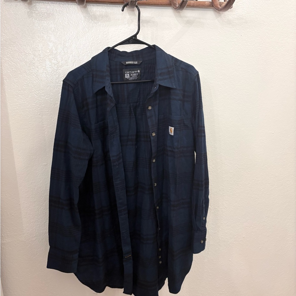 Carhartt womens Dark Navy Plaid Button-Down Shirt